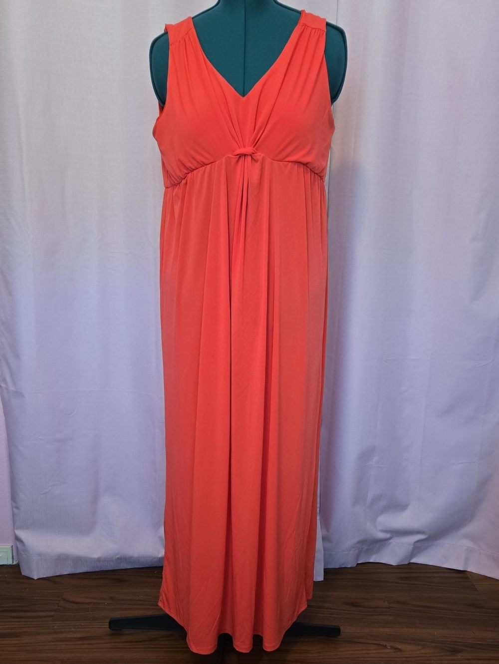 Sleeveless Coral Maxi Dress with V-Neck